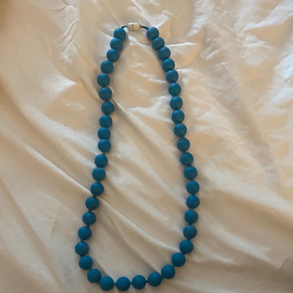 Blue Teething Necklace, For moms wanting to look stylish with a toy for babies!